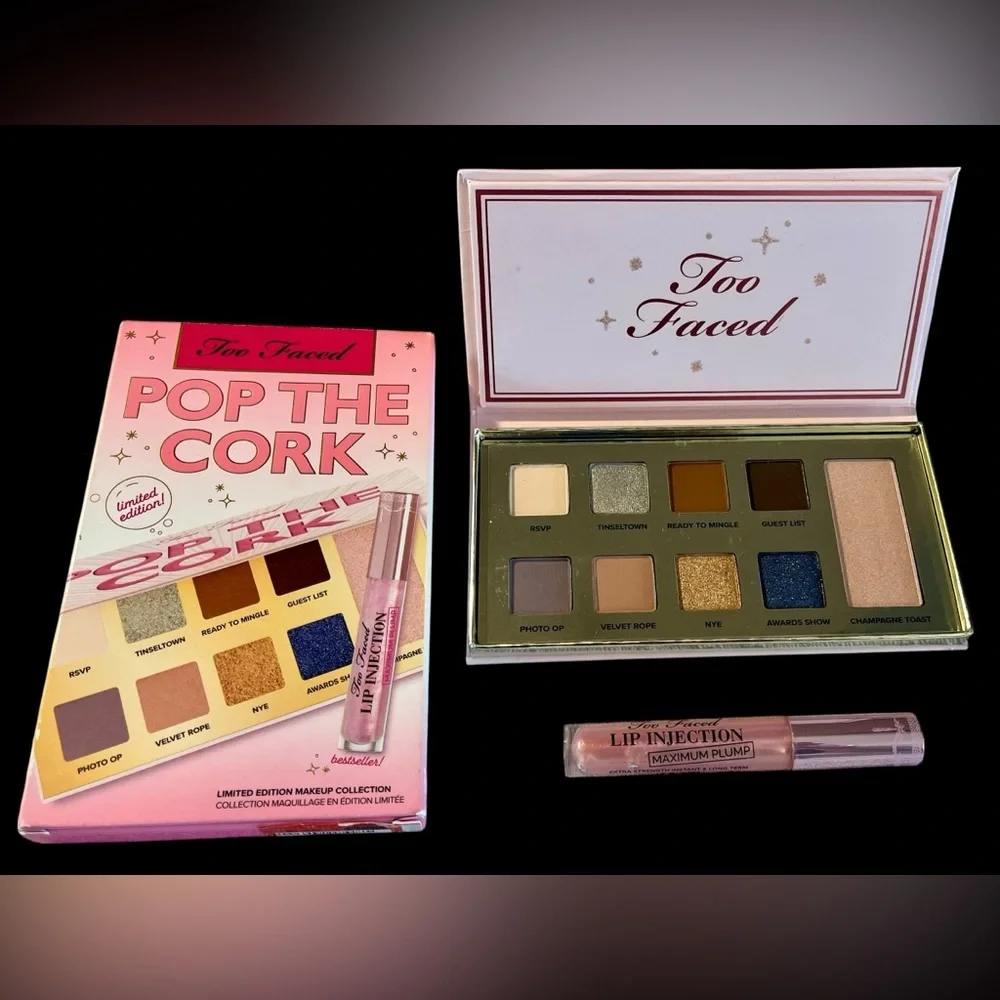 HP Too Faced Pop The Cork Eyeshadow Palette & Lip Injection - Pink New with Tags